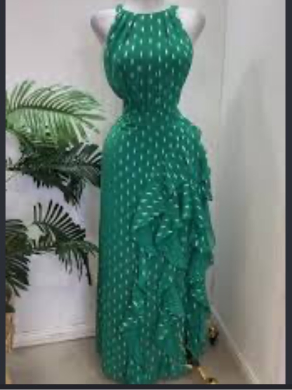 Besty & Adam Emerald Halter Maxi Dress with Gold Pattern size 12